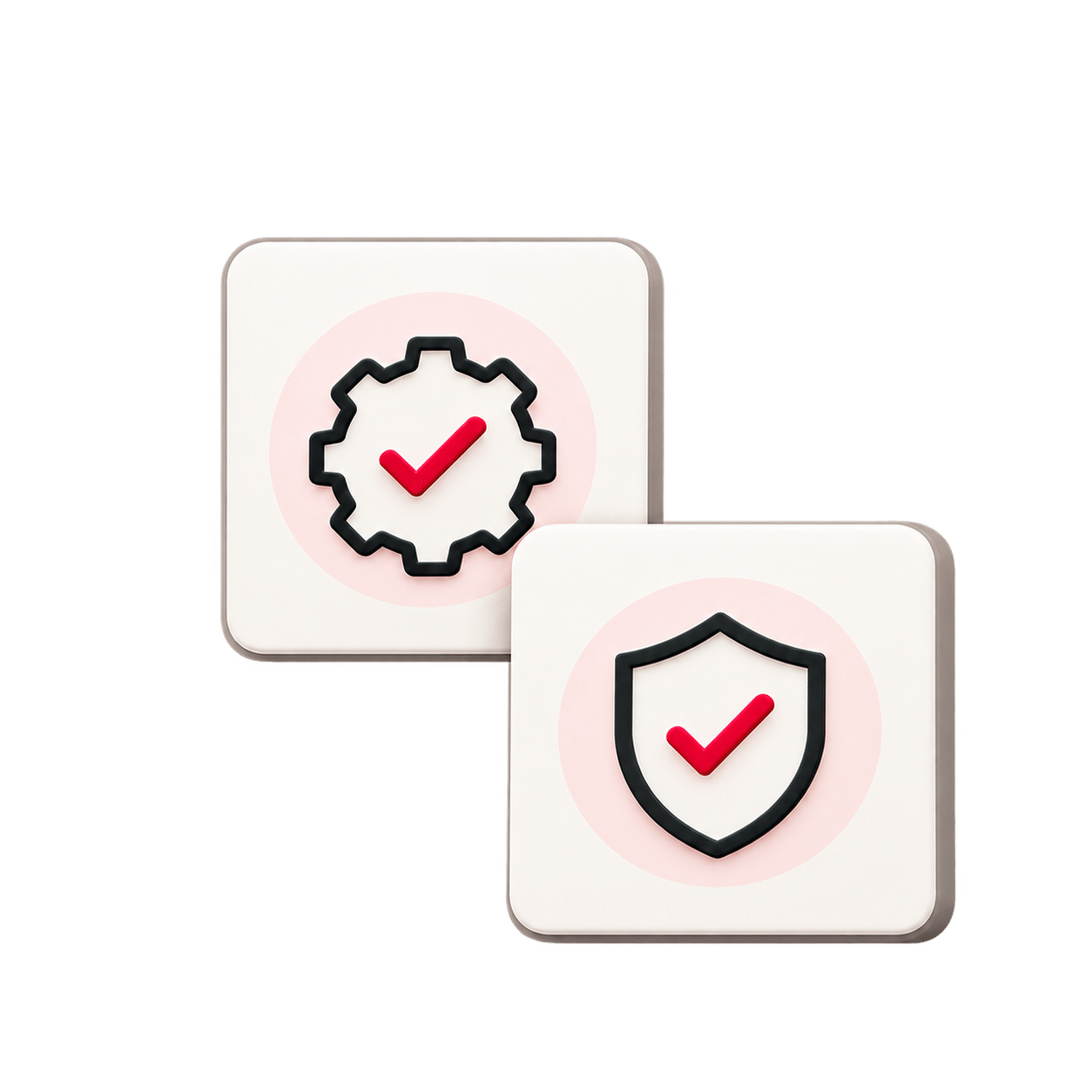 IT service management and information security illustration: a gear and a shield with checkmarks